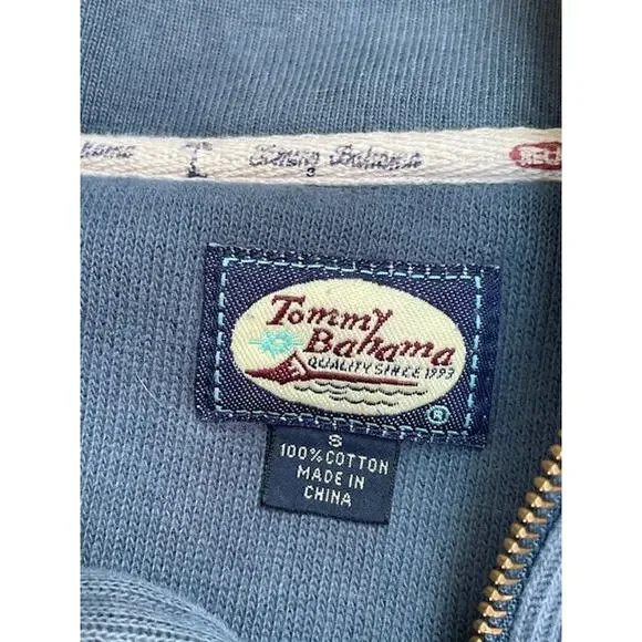 Tommy Bahama Men's Size Small Pullover 1/4 Zip Sweater Medium Blue 100% Cotton - Picture 3 of 3